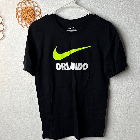 Nike Black Tee with Bright Yellow Swoosh - Picture 1 of 3
